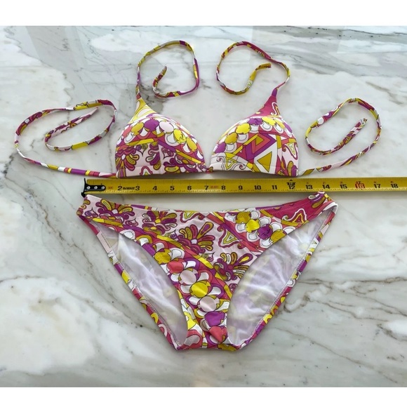 EMILIO PUCCI PINK YELLOW WHITE PRINT BIKINI IT 42 / US 8 - Picture 6 of 12